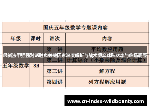 最新法甲强强对话胜负关键因素深度解析与战术博弈球队状态与临场调整