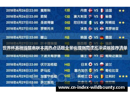 世界杯赛程提醒串联本周热点话题全景梳理指南速览深读版推荐清单