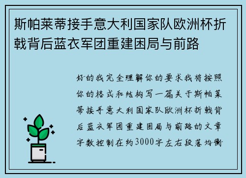 斯帕莱蒂接手意大利国家队欧洲杯折戟背后蓝衣军团重建困局与前路 斯帕莱蒂接手意大利国家队欧洲杯折戟背后蓝衣军团重建困局与前路